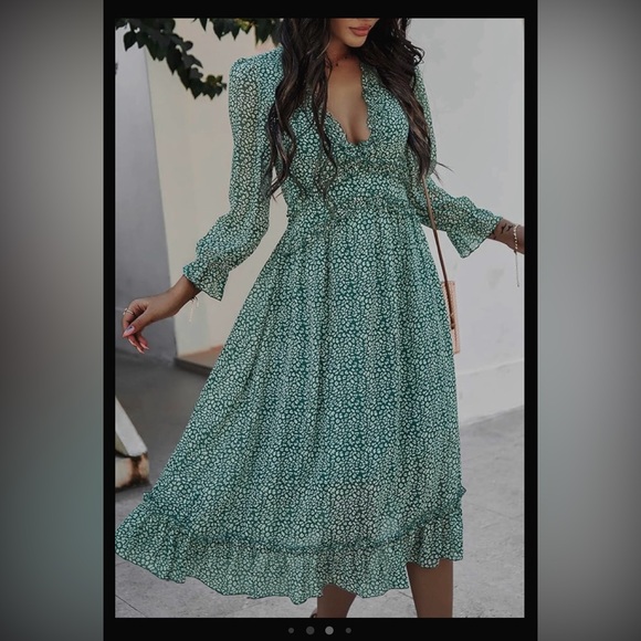 NWOt AOHITE Summer Dressfor Women V Neck Floral Ruffle Flowy Boho Midi Dress - Picture 7 of 15